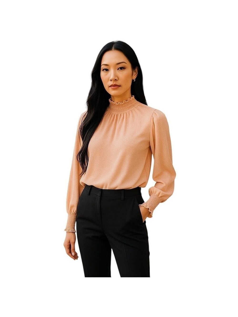 NWT Forever 21 Sheer Pink Silver Shimmer Turtleneck Full Sleeve Top SZ S